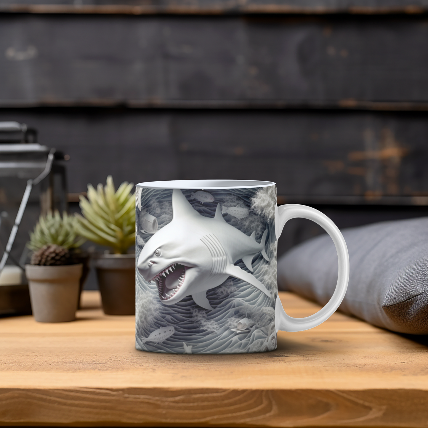 3D White Shark 15 oz Mug