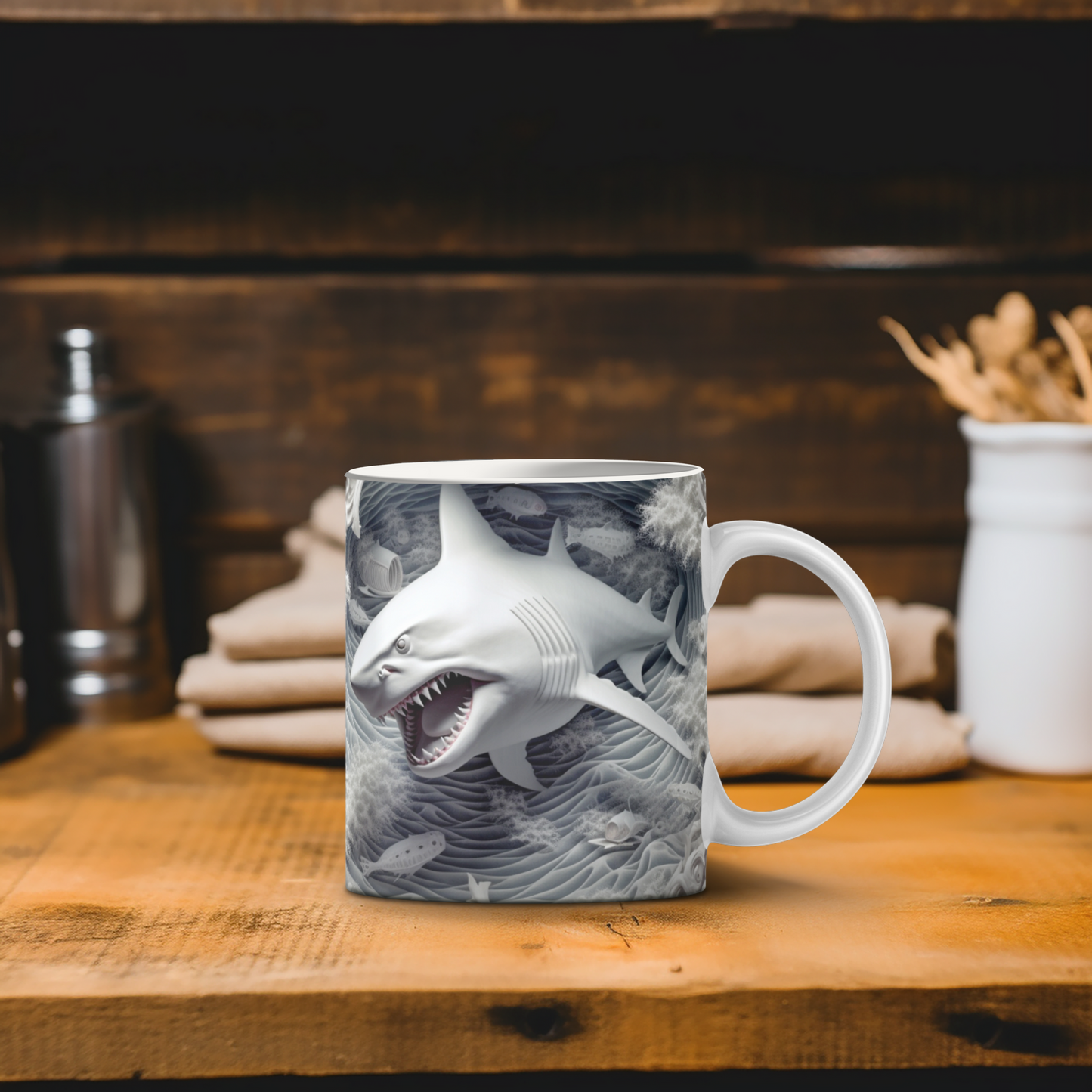 3D White Shark 15 oz Mug