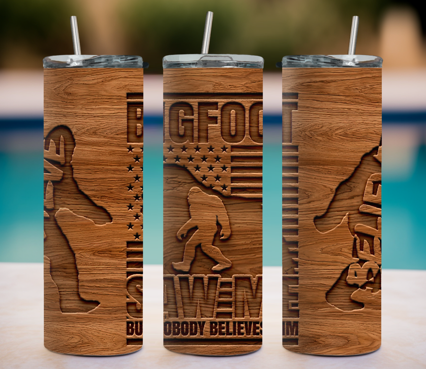 Bigfoot Carved Wood Style 20 oz Tumbler