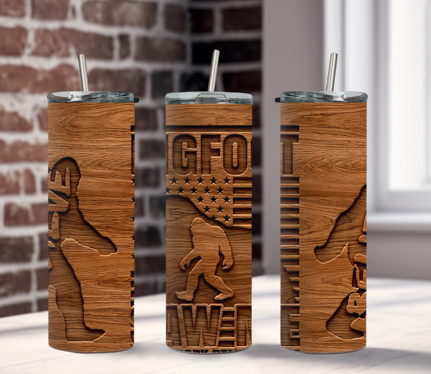 Bigfoot Carved Wood Style 20 oz Tumbler