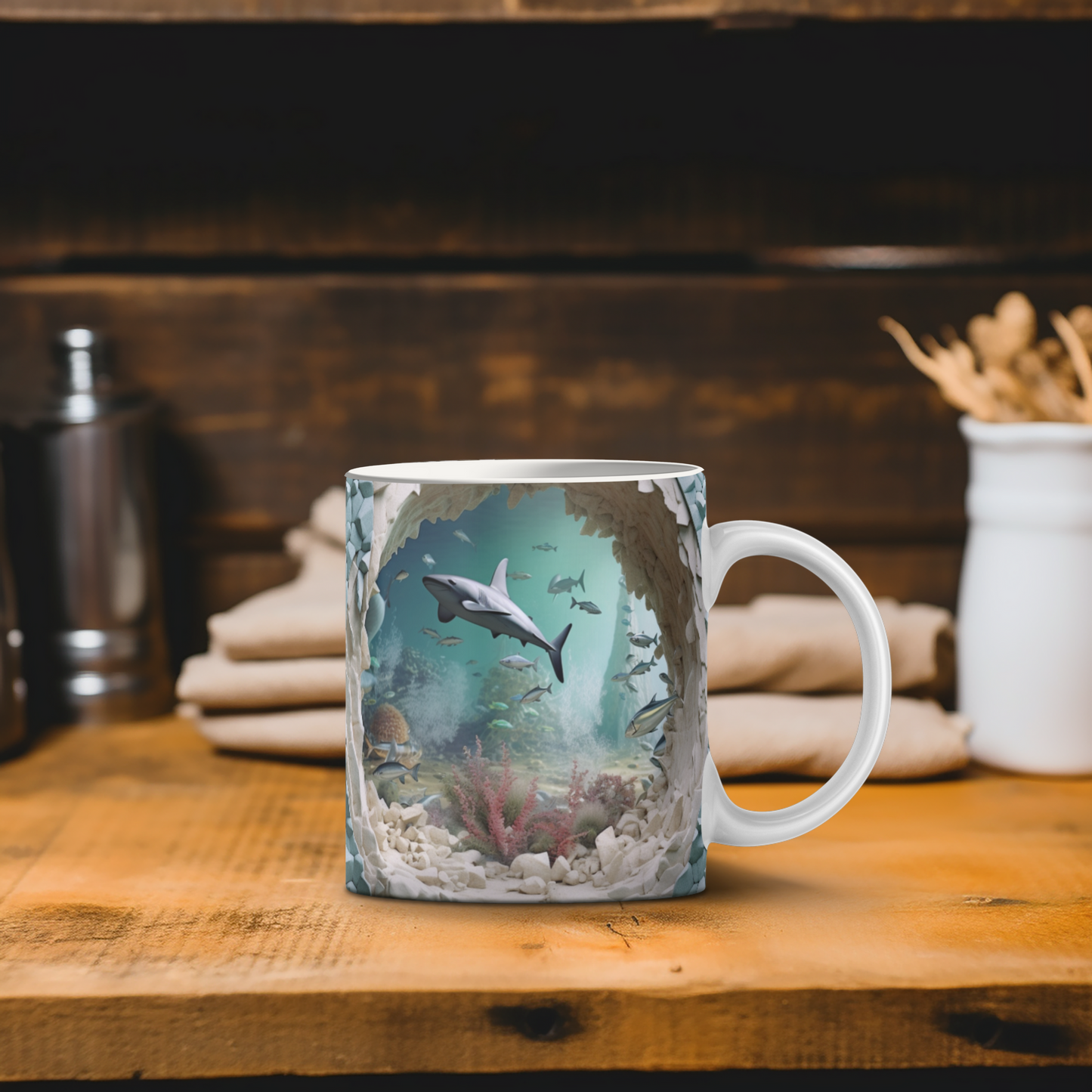 3D White Shark #3 - 15 oz Mug