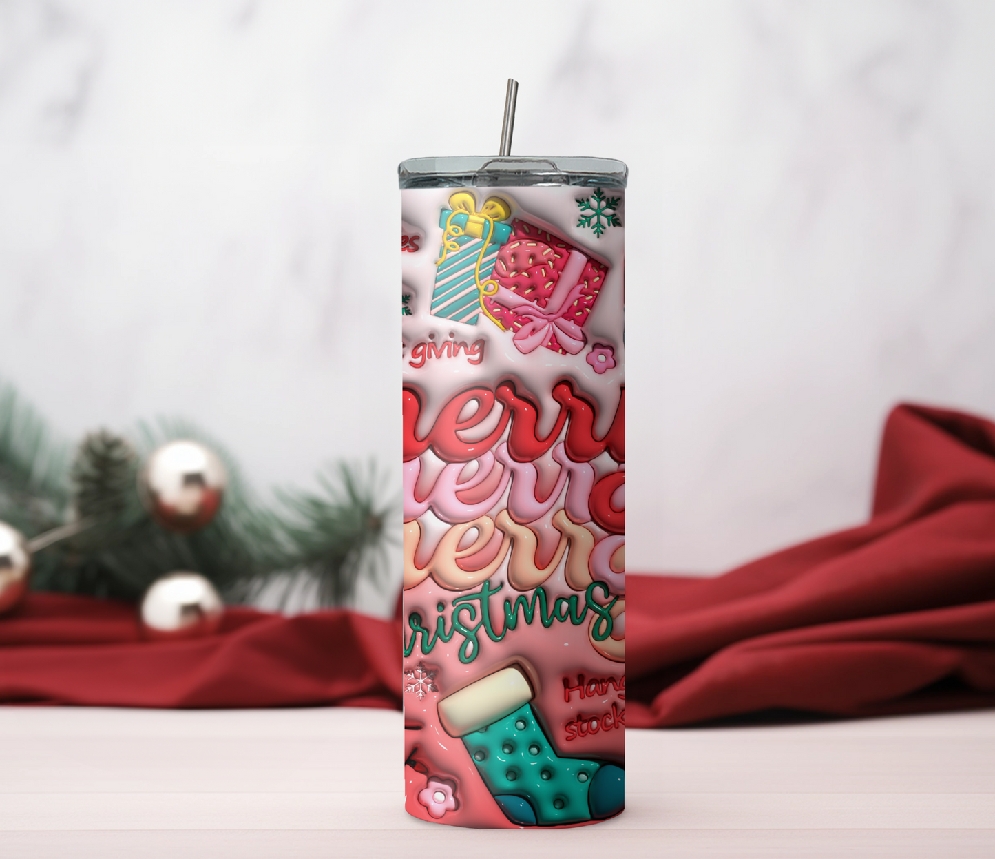 Pink Wonderland 20 oz Christmas Tumbler